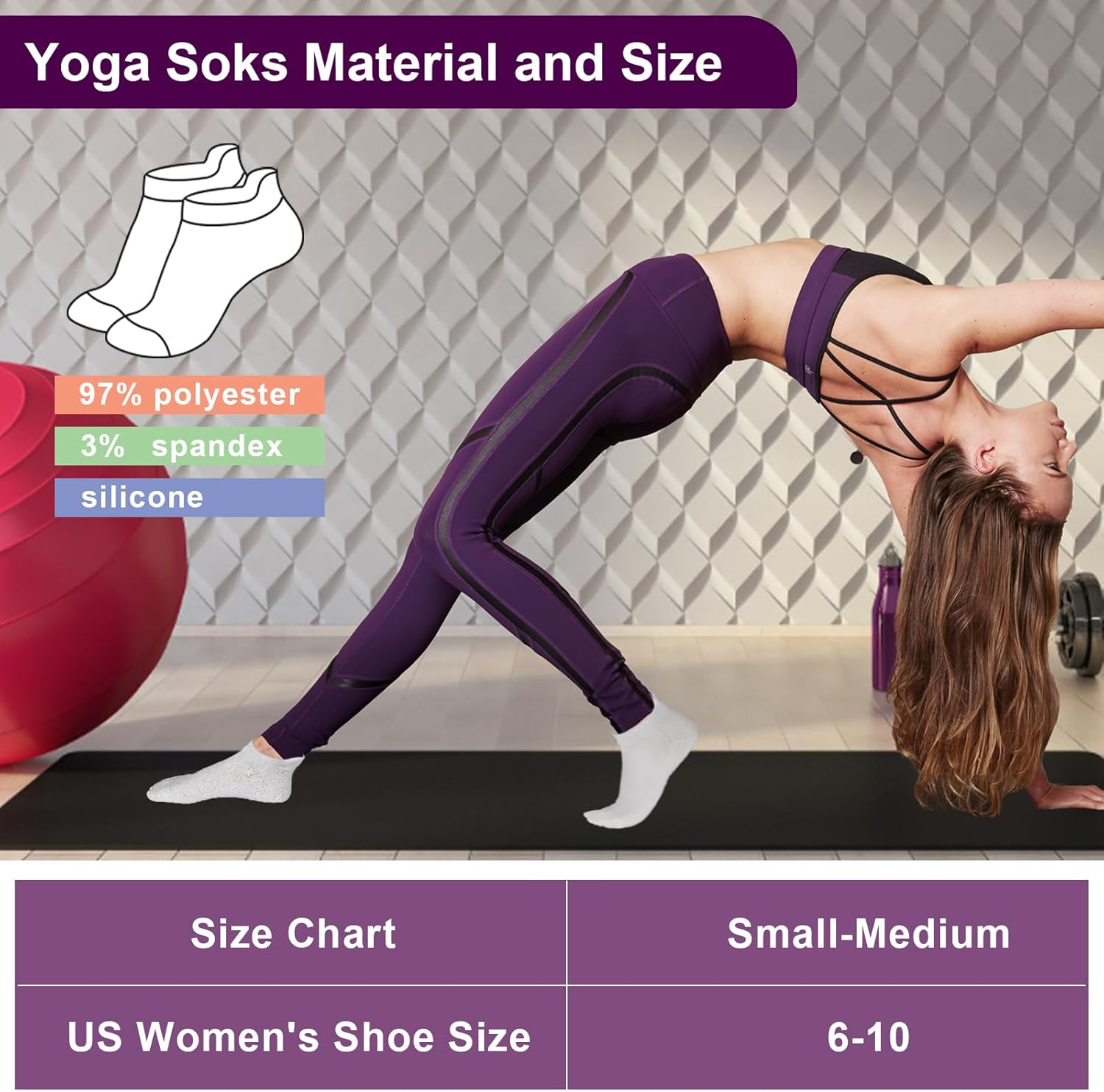6 Pairs Breathable Women's Yoga Socks with Grippers Anti-Slip Sports Pilates Socks Suitable for Barre, Dance, Hospital, Home Use โ image 3