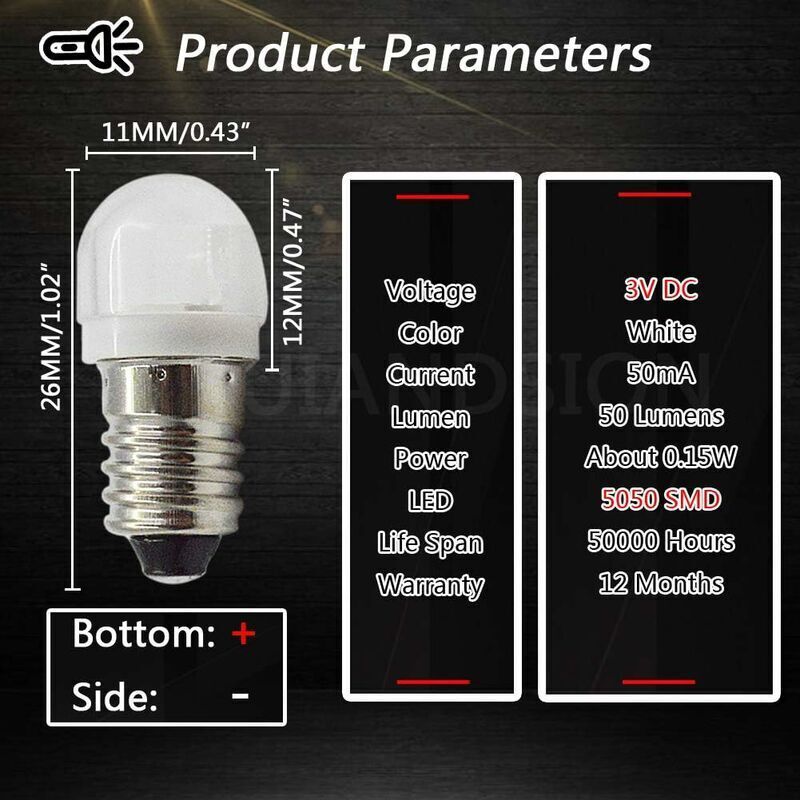4 pcs 3V 0.2W E10 LED Bulb 5050 1Smd White 3000K LED Replacement Bulb Upgrade For Headlights Flashlights Torch Lights — image 4