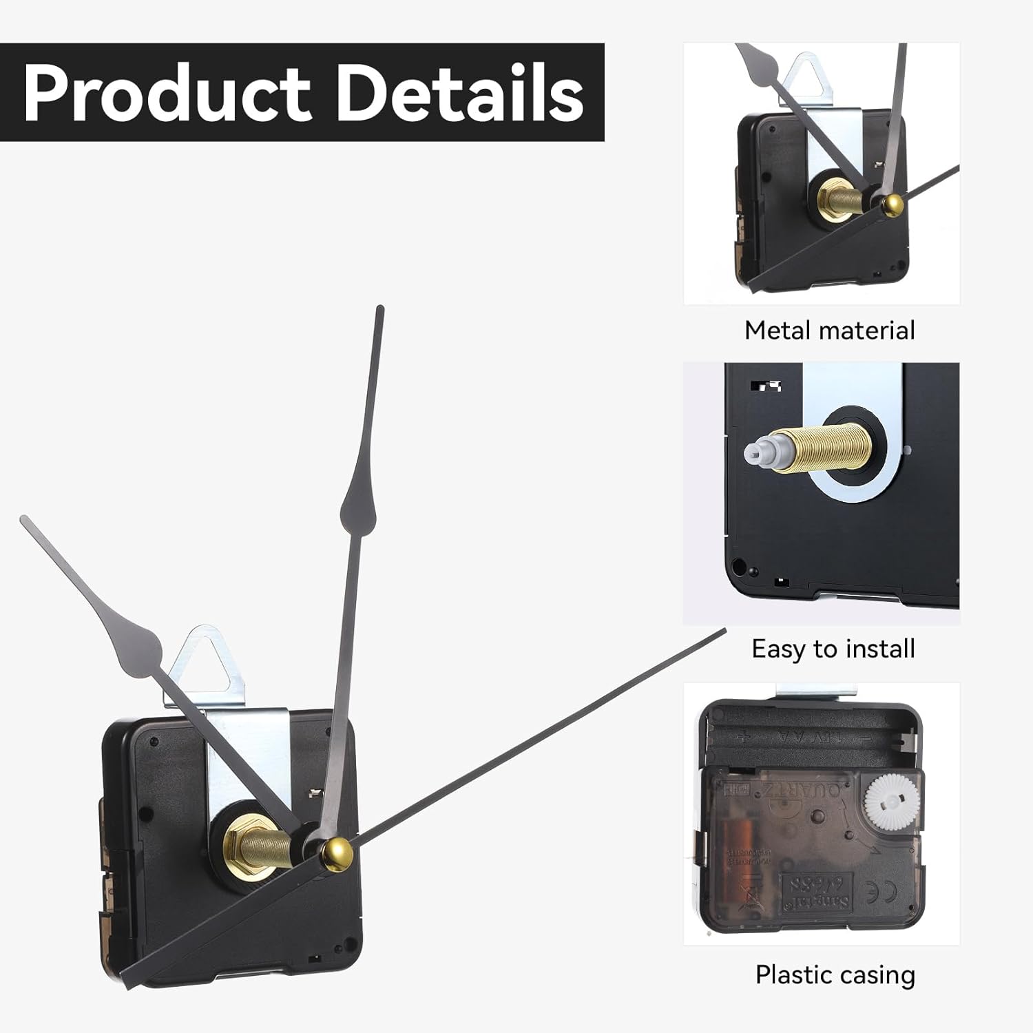 Long Shaft Clock Mechanism 31 mm Long Shaft Clock Movement Replacement, DIY Wall Clocks Movement Mechanism Clocks Repair Kit for DIY Repair with 2 Pairs — image 3