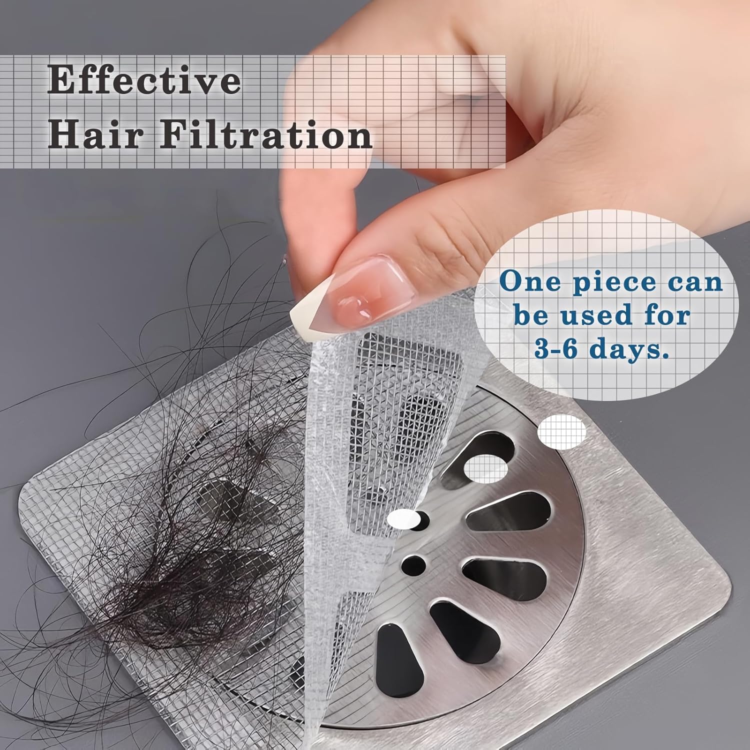 Disposable Hair Drain Stickers, 4" X 4"Disposable Shower Floor Drain Sticker, Disposable mesh Cover Sewer Filter Screen for Bathroom, Laundry,Sink,Tub,and — image 2
