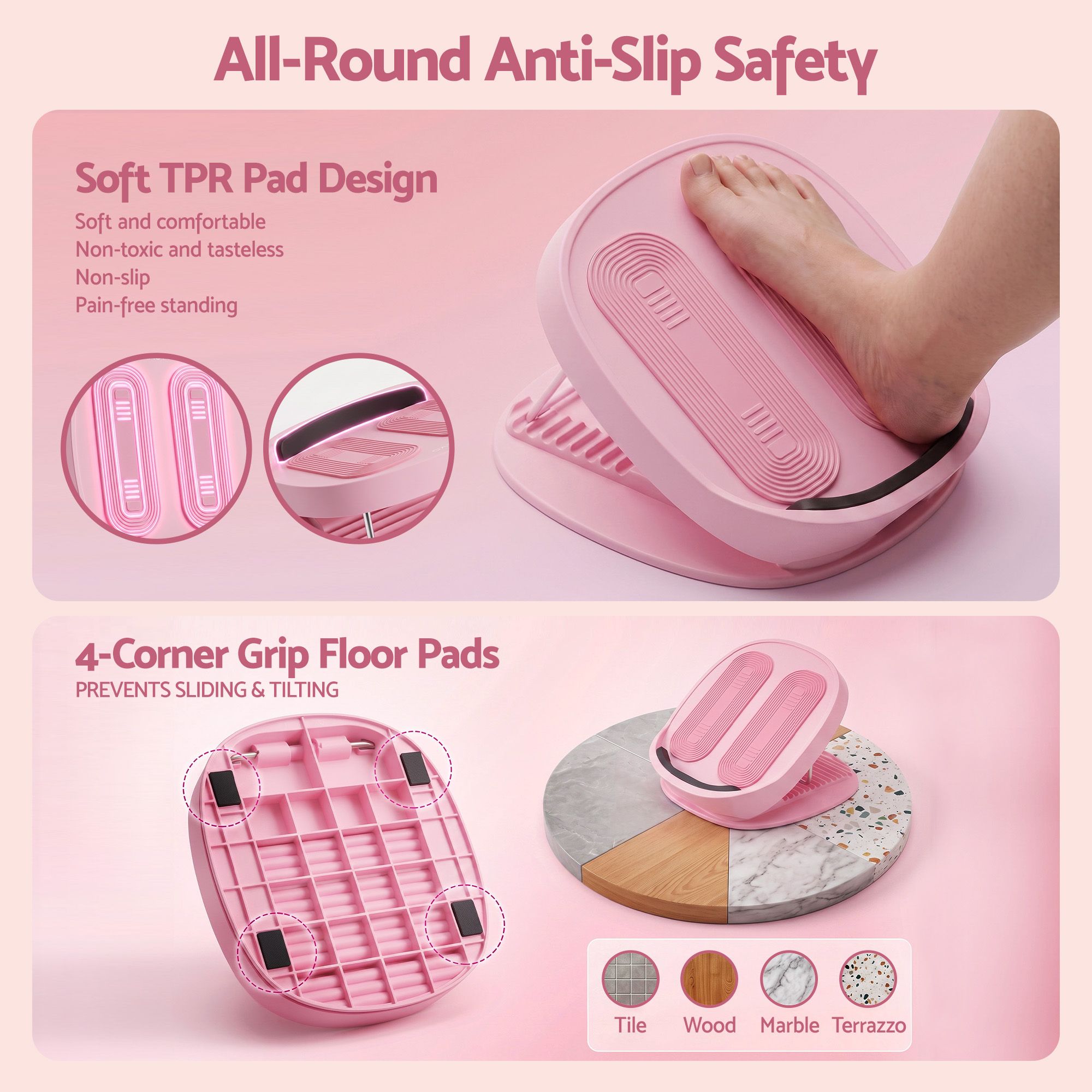 Everfit Slant Board, Balance Board, 14-Level Adjustable Incline Calf Stretcher for Stretching, Squats and Home Fitness Pink — image 6