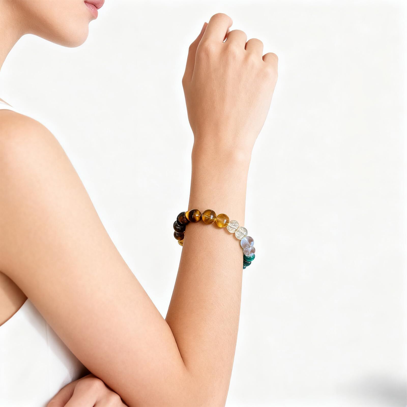 8mm Natural Stone Wealth Bracelet for Women & Men – Tiger Eye, Citrine, Malachite, Aquamarine Beaded Stretch Jewelry to Attract Money and Abundance — image 2