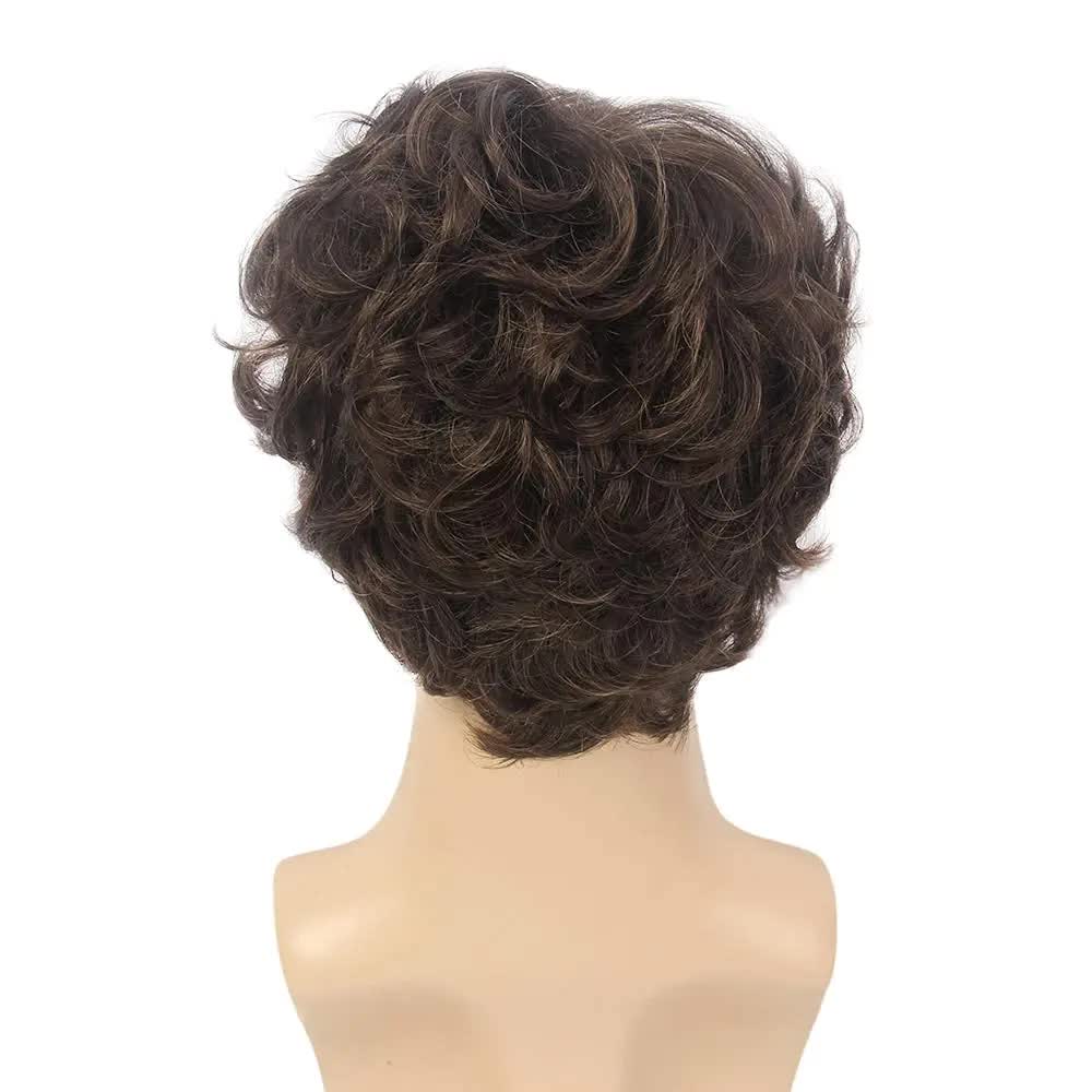 Short Black Men's Wig with Curly and Fluffy Wigs, Natural Synthetic Wigs for Men, Daily Party Wear for Men Brown 10 Inch — image 2