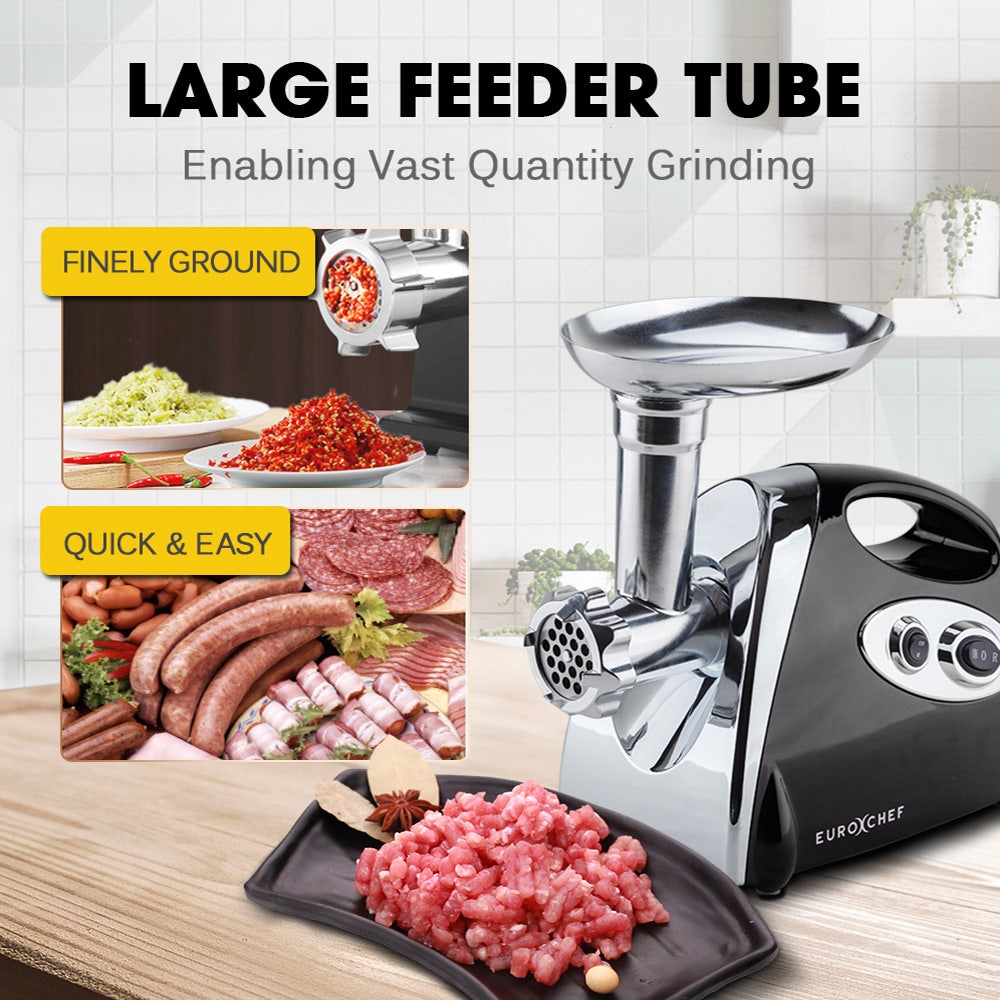 EUROCHEF Electric Meat Grinder, Stainless Steel Mincer Sausage Filler Kibbe Maker, Black โ image 3