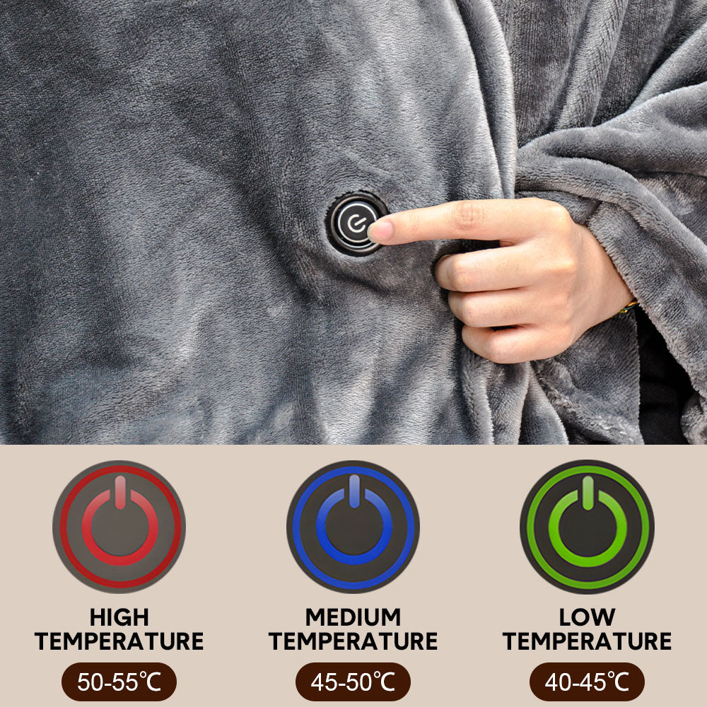 Electric Heated Blanket Washable 10W Heated Soft Thermal Zipper Shawl Wraps USB Charging Winter Heating Wraps Pad with 3 Level Temperature Setting — image 5