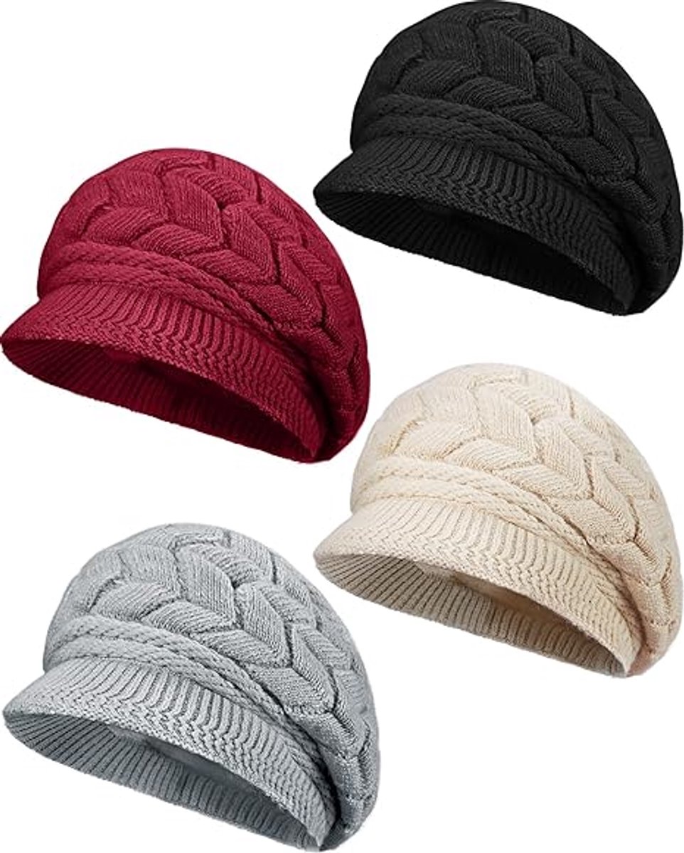Ladies' Hat - Beanie Hat - Beret - Ladies' Beret - 4 Pieces - Knitted hat for ladies - Warm Winter Beret - Winter Hat - Warm Hats - Winter Hat with Brim