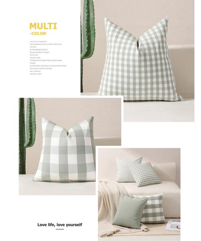 Green Small Plaid Pattern Set of 2 Decorative Cushion Covers - 45 × 45cm, Soft Polyester (Inserts Not Included) — image 4