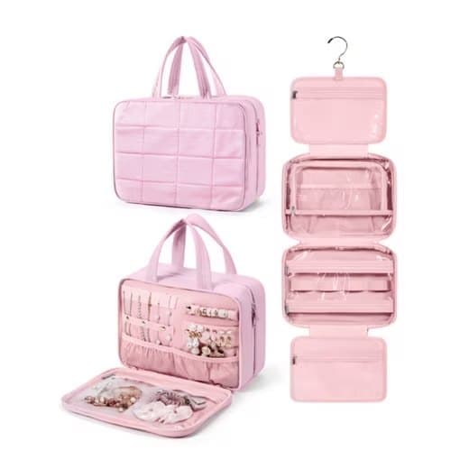 Hanging Travel Makeup Bag for Women with Jewelry Compartment, 31x12x23 cm, Pink — image 2