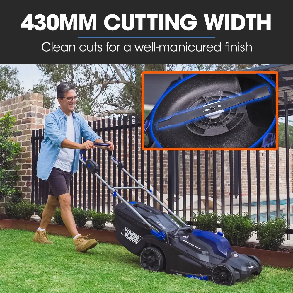 POWERBLADE 480CX 40V 17" Cordless Lawn Mower Kit, Fast Charger, 2 x 4Ah Batteries, 6 Stage Height, Brushless Electric, 430mm Cutting Path — image 4