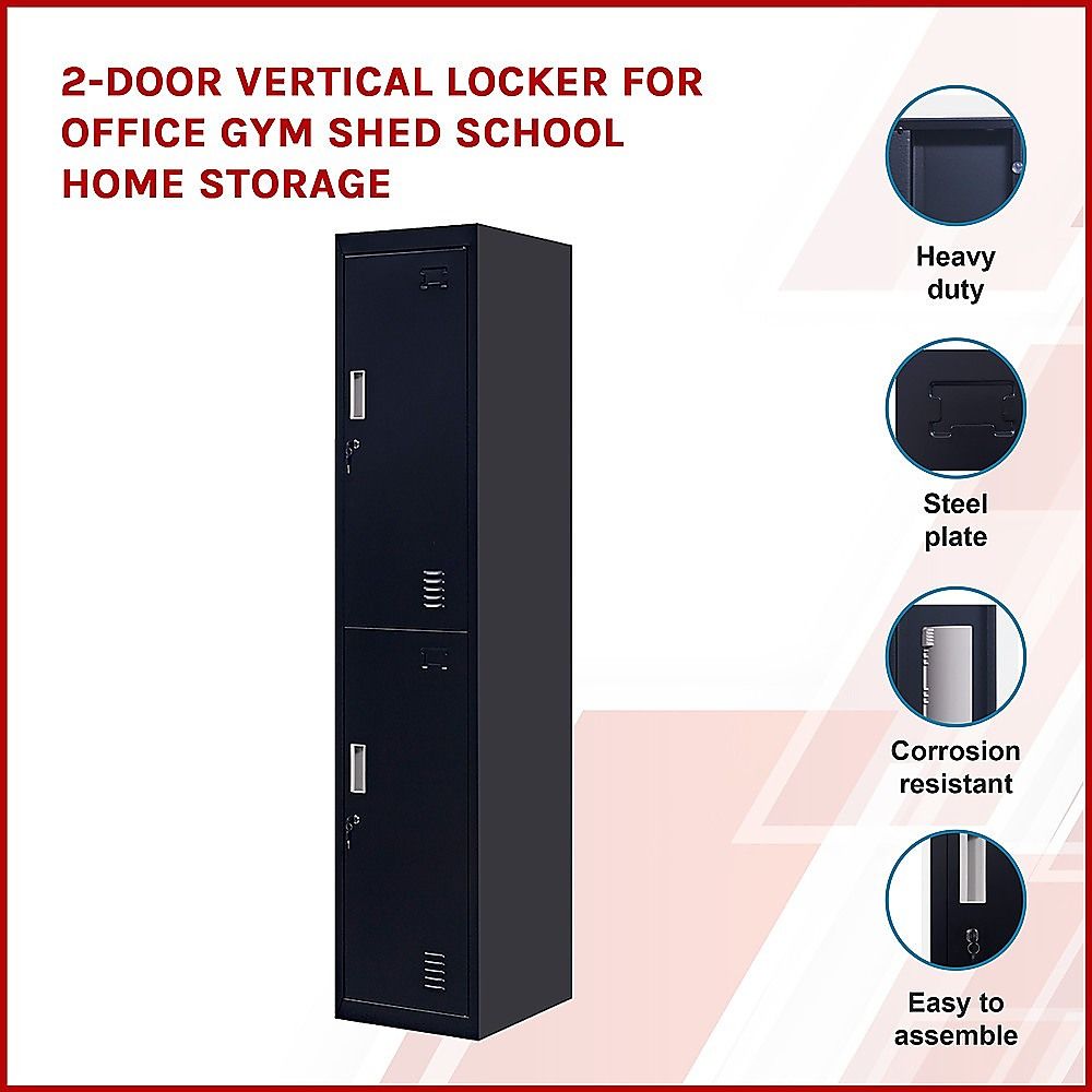 2-Door Vertical Locker for Office Gym Shed School Home Storage — image 4