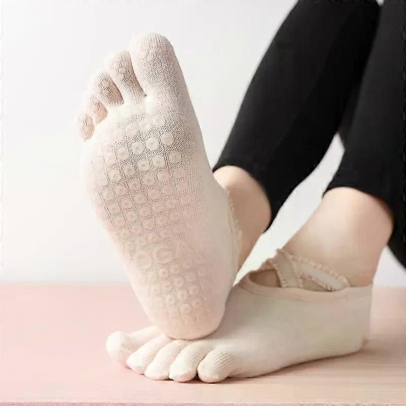 Women's Lace Trim Five Toe Yoga Socks Non Slip Grip Socks Pilates Dance Ballet Fitness Exercise Socks - Gray โ image 3