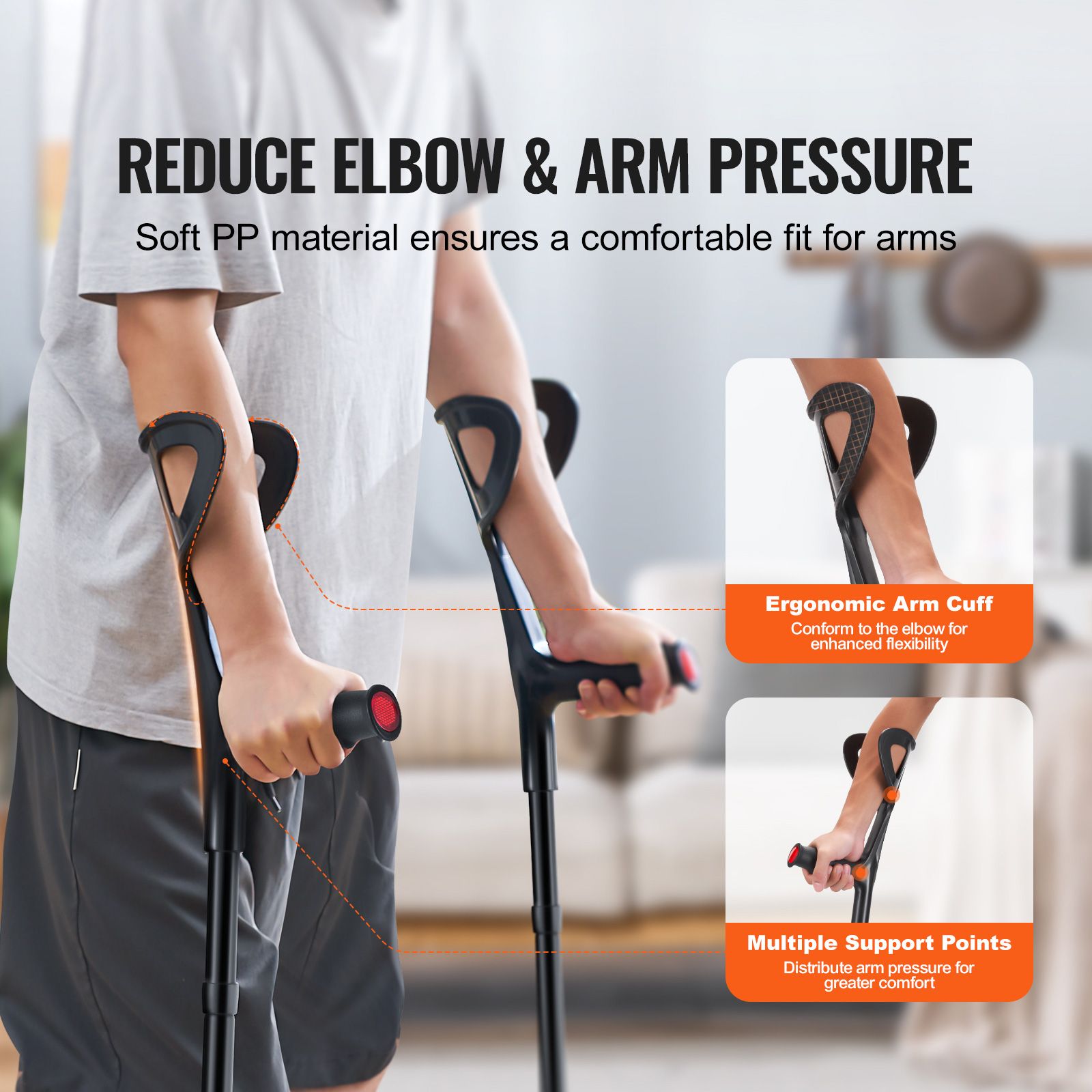 Forearm Crutches 10-Level Height Adjustable Walking Crutches 1 Pair 350LBS — image 2