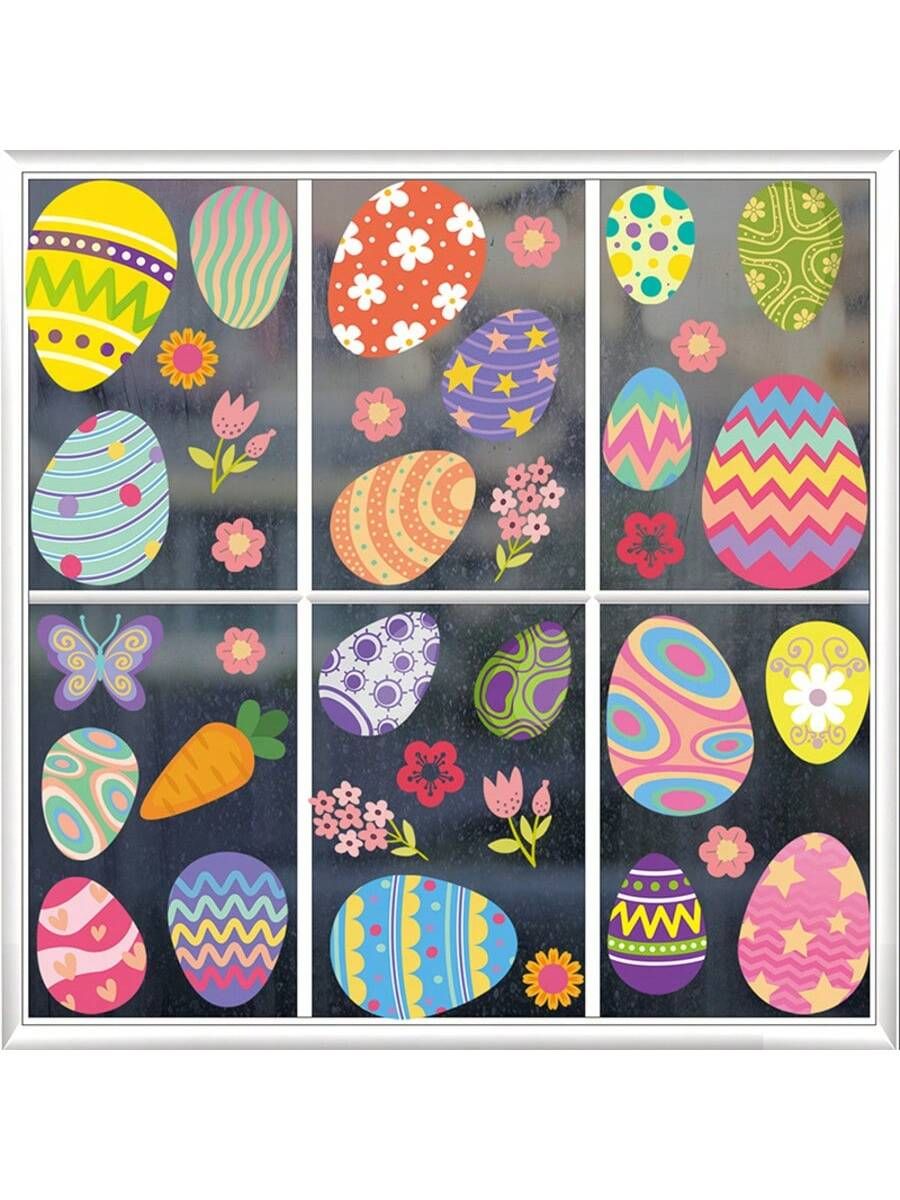 Easter Window Clings for Glass – 4 Sheets Easter Eggs Flowers Window Stickers, Decals Decorations, Spring Party Supplies — image 3