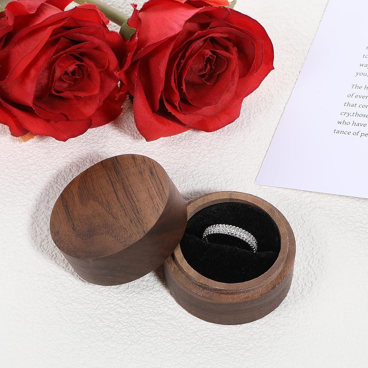 2pcs Wooden Ring Box, Men Women Mini Unique Rings Jewelry Storage Case for Proposal Wedding Engagement Ceremony Anniversary(Single slot solid wood cover) — image 2