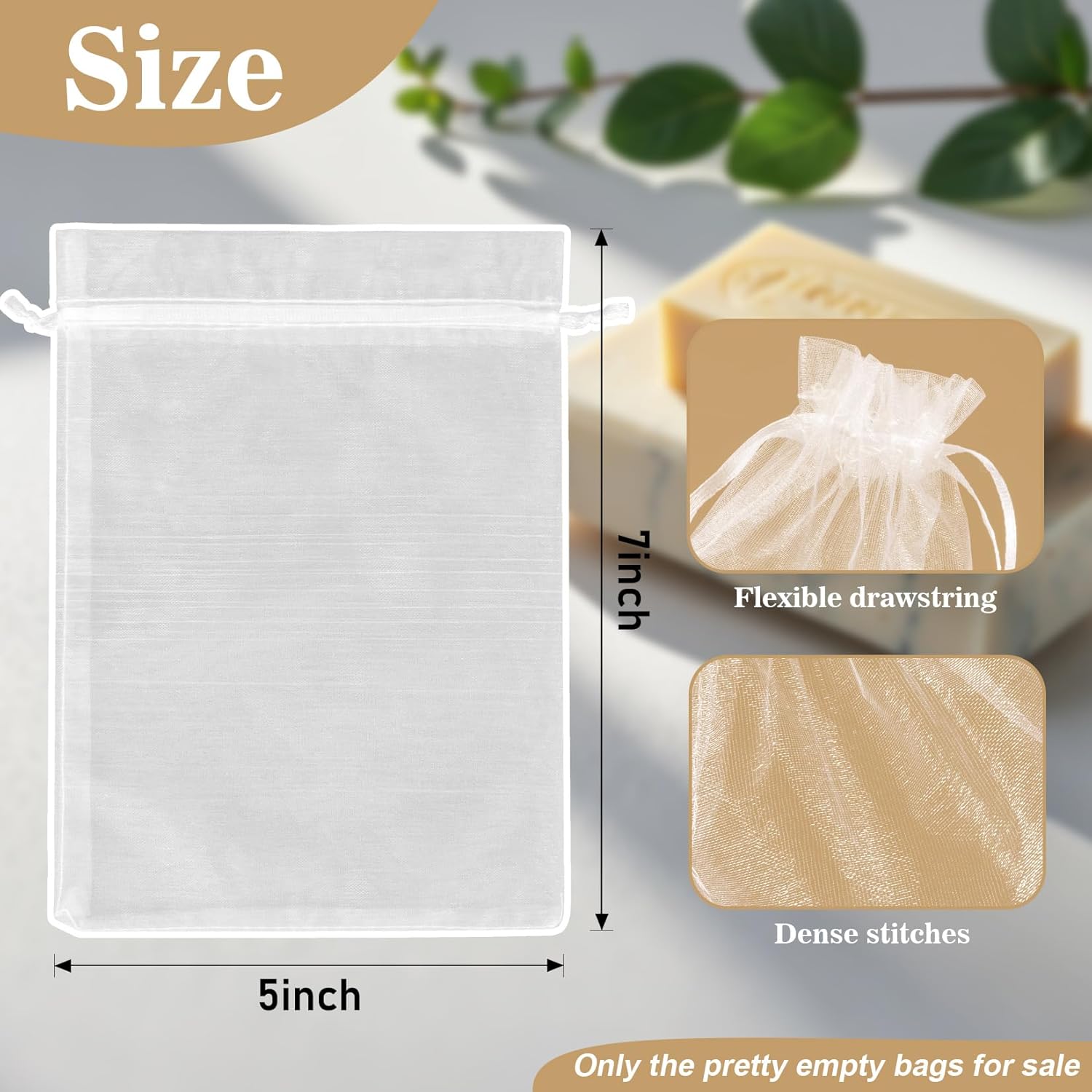 50 Organza Soap Bags for Packaging - Organza Gift Bags 5 × 7 for Homemade Soap Wedding Anniversary Souvenir Mesh Christmas New Year Party Favor Bags Small — image 2