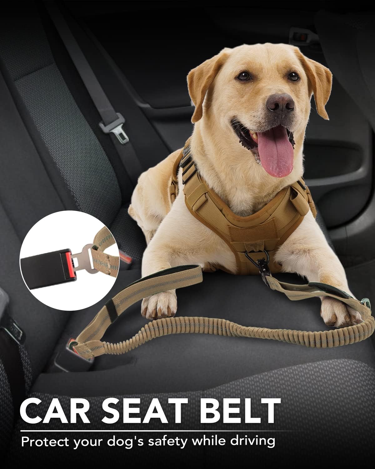 Tactical Dog Collar(17"-21") and Leash Set, Shock Absorbing Bungee Adjustable Strong Collar with Handle for Large Dogs(Camouflage, L) โ image 4