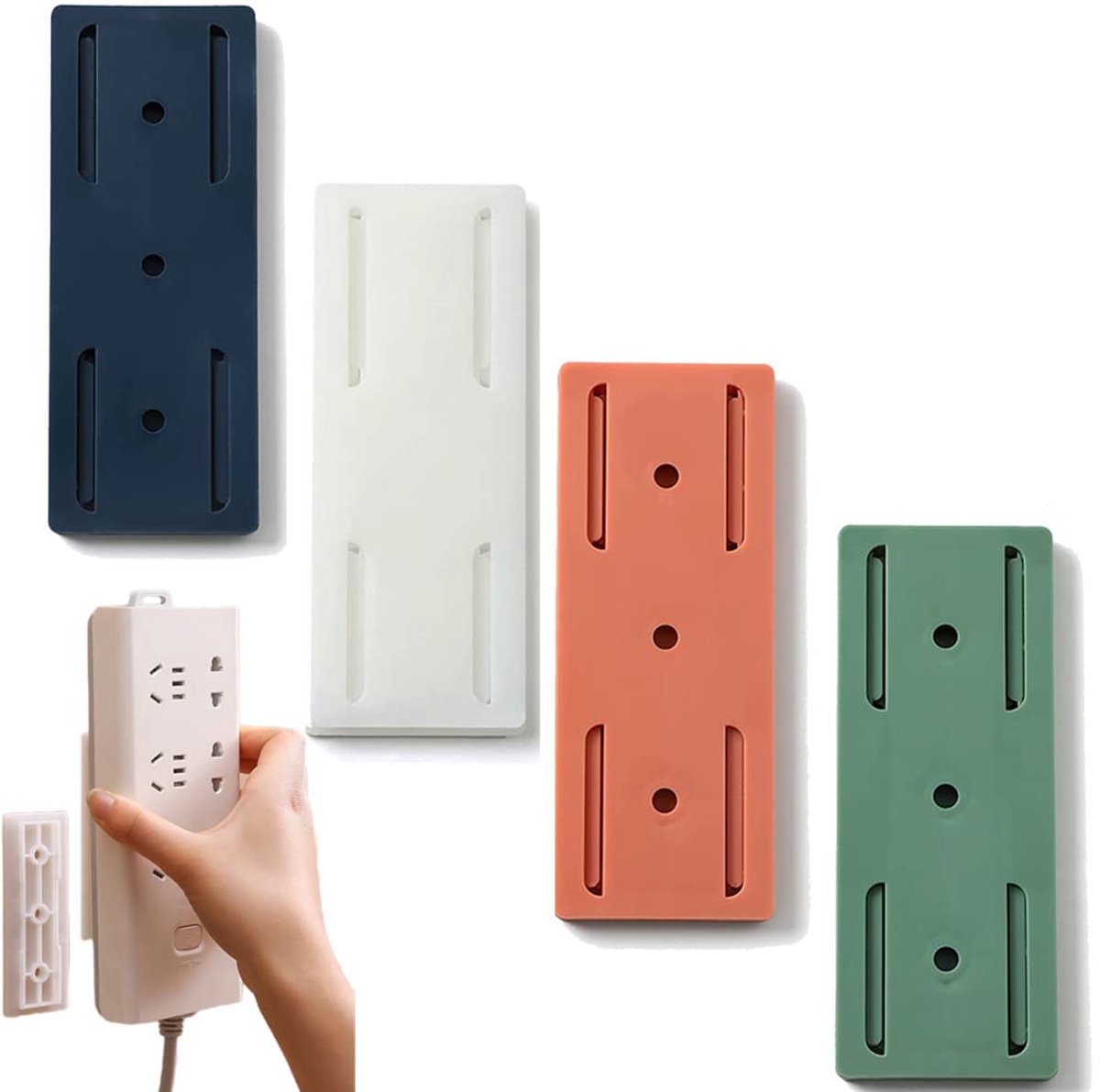 Self-adhesive - Desk socket holder - No perforation - Self-adhesive socket holder - Cable management - No perforation surge protection - Power strip holder