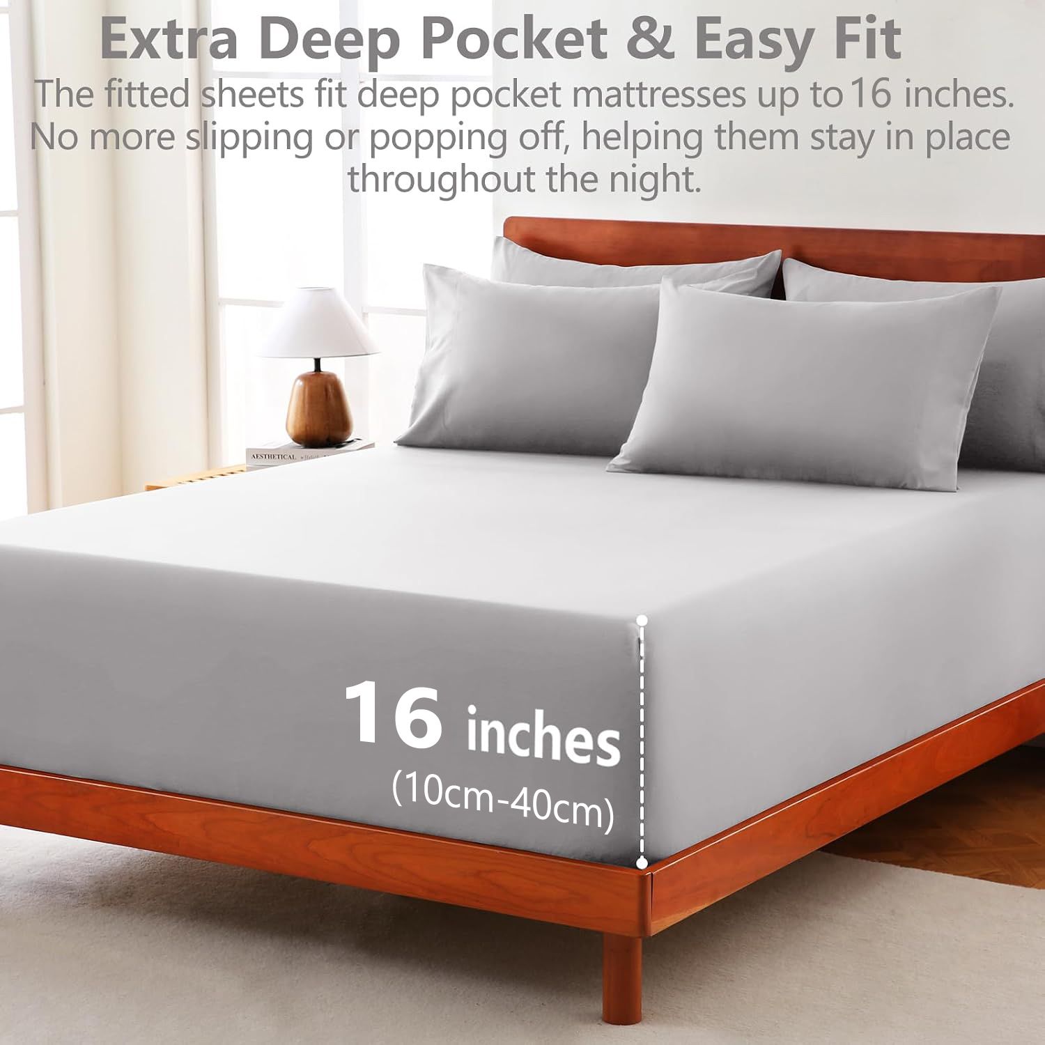 Hotel Soft Bed Sheet Set- Bedding Sheets & Pillowcases -Breathable Bedding - Wrinkle, Fade, Stain Resistant-Deep Pocket Flat Fitted Bed Sheet — image 3