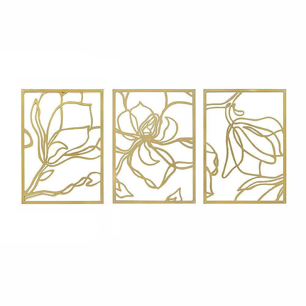 3 Piece Gold Flower Metal Wall Decor Abstract Floral Aesthetic Set of 3 — image 4