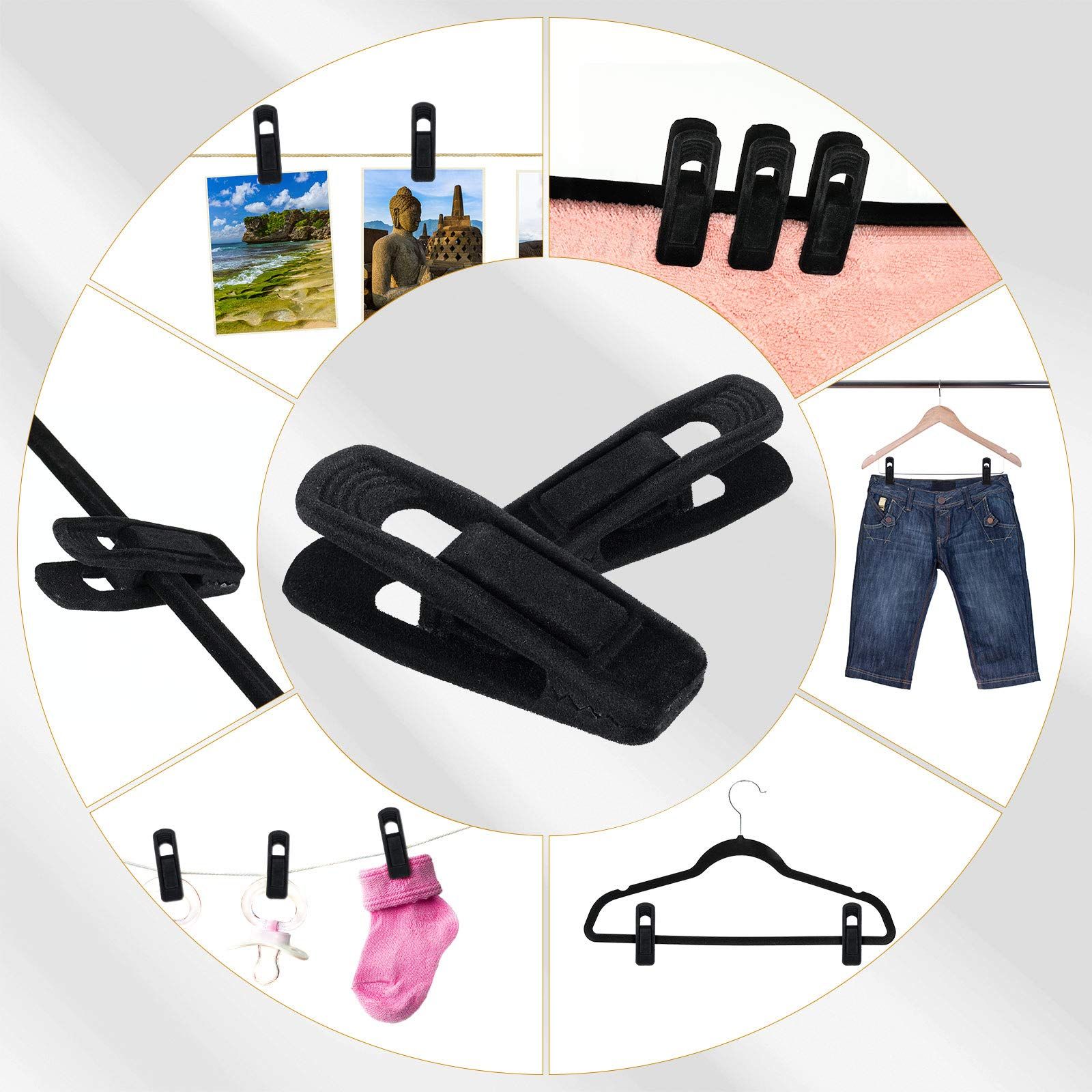 Velvet Hangers Clips Flocked Finger Clips Velvet Clothes Clips Strong Pants Hangers Clips for Slim-line Clothes (72 Pieces) — image 5