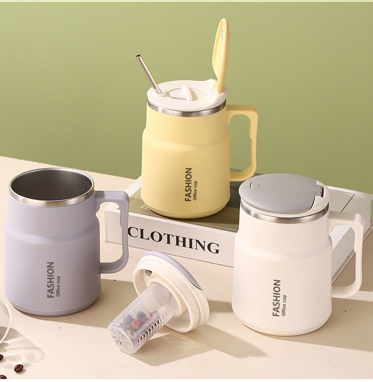 600ML Multi-Functional Mug, Three Drinking Modes: Direct Drink, Straw, Open Mouth, Bottom Storage for Folding Spoon, 304 Stainless Steel Inner Liner – A — image 3