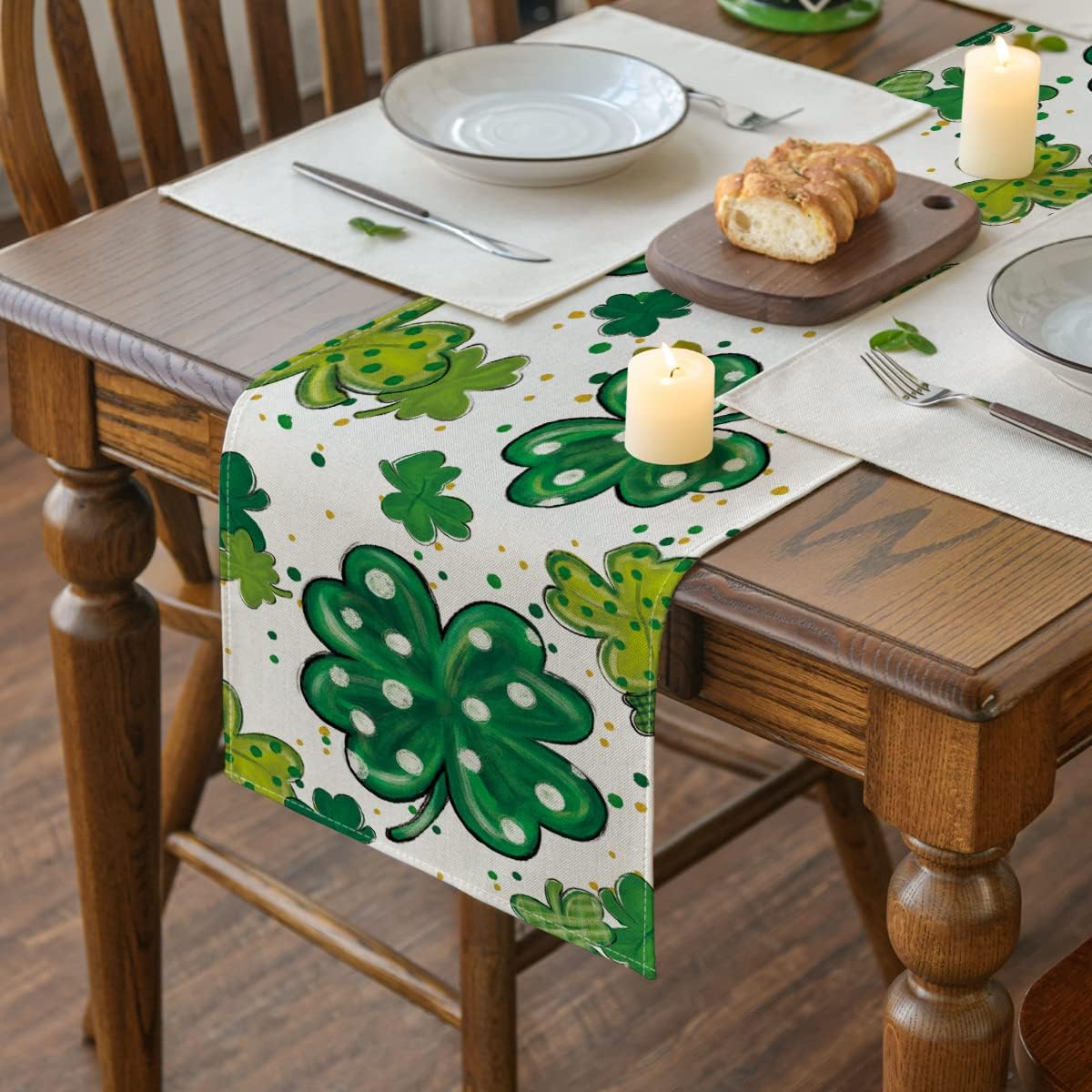 Watercolor Shamrock St. Patrick's Day Table Runner, Seasonal Spring Holiday Kitchen Dining Table Decoration for Indoor Outdoor Home Party Decor 13 x 72 Inch โ image 4