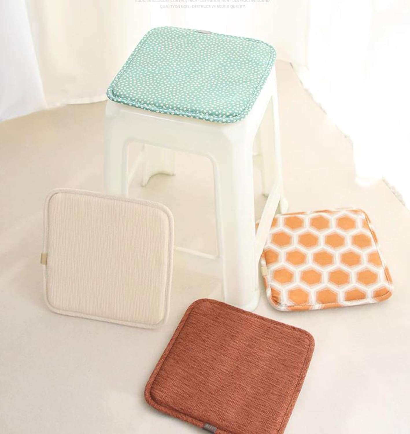 Square Bar Stool Seat Cushion with Ties 12 × 12 Inch Breathable Stool Cushion Cover Barstool Cushion Seat Pad Set of 2 (12 × 12 inch, White) — image 2