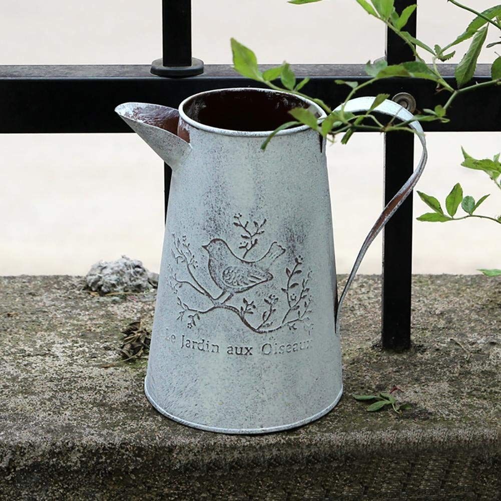 Home Decor Shabby Chic Galvanized Finish Metal Vase Country Rustic Pitcher Primitive Jug Watering Can — image 5