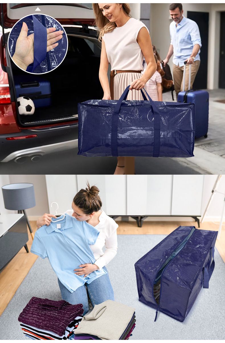 4 Pack ( 2 Dark Blue+2 Black ) Extra Heavy Duty Large Moving Bags with Strong Zipper & Comfortable Handles, Sturdy & Durable Clothes Storage Bags Totes Bins — image 5