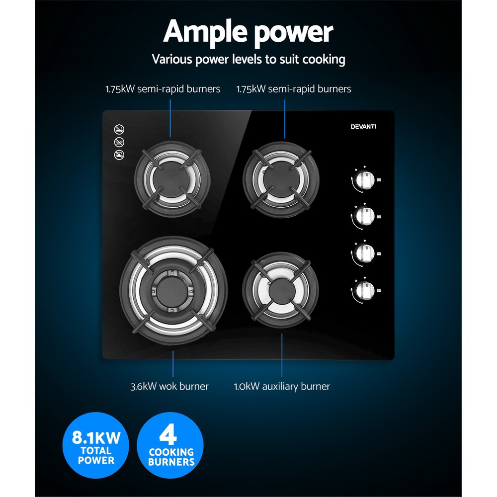Devanti Gas Cooktop 60cm Stove Hob Black โ image 5