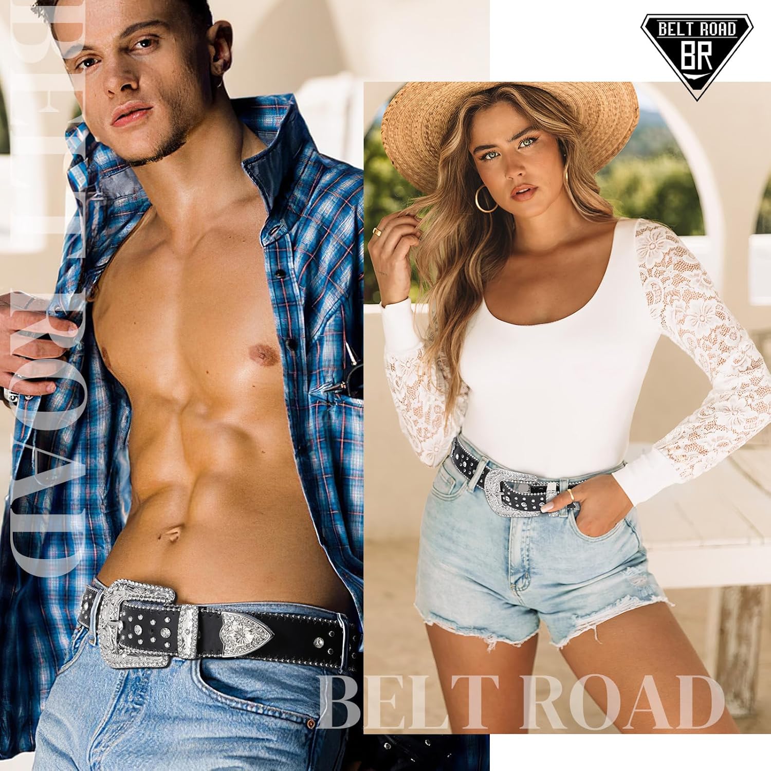 Rhinestone Belt for Men Women, Western Cowboy Cowgirl Belts Bling Leather Belt With Cross and Diamond for Jeans — image 3