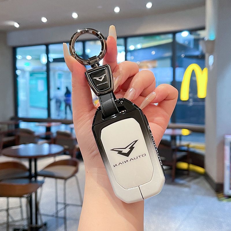 Kaiyi Kunlun Car Key Cover Gradient Black White Standard C style gradient black and white single bag + white leather rope buckle โ image 5