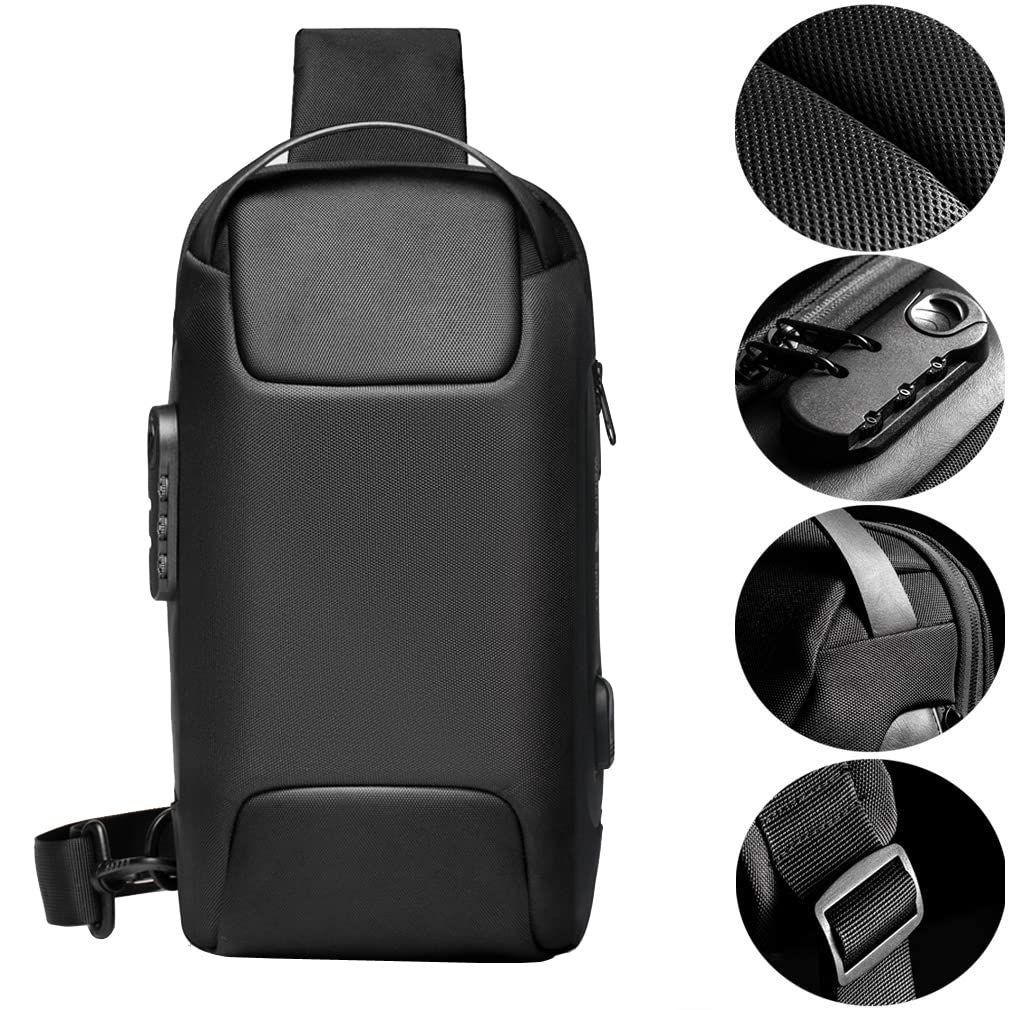 Mens Anti Theft Sling Backpack for Men Women Sling Bag Chest Crossbody Shoulder Bags Casual Daypack with USB Charging Port Black — image 2