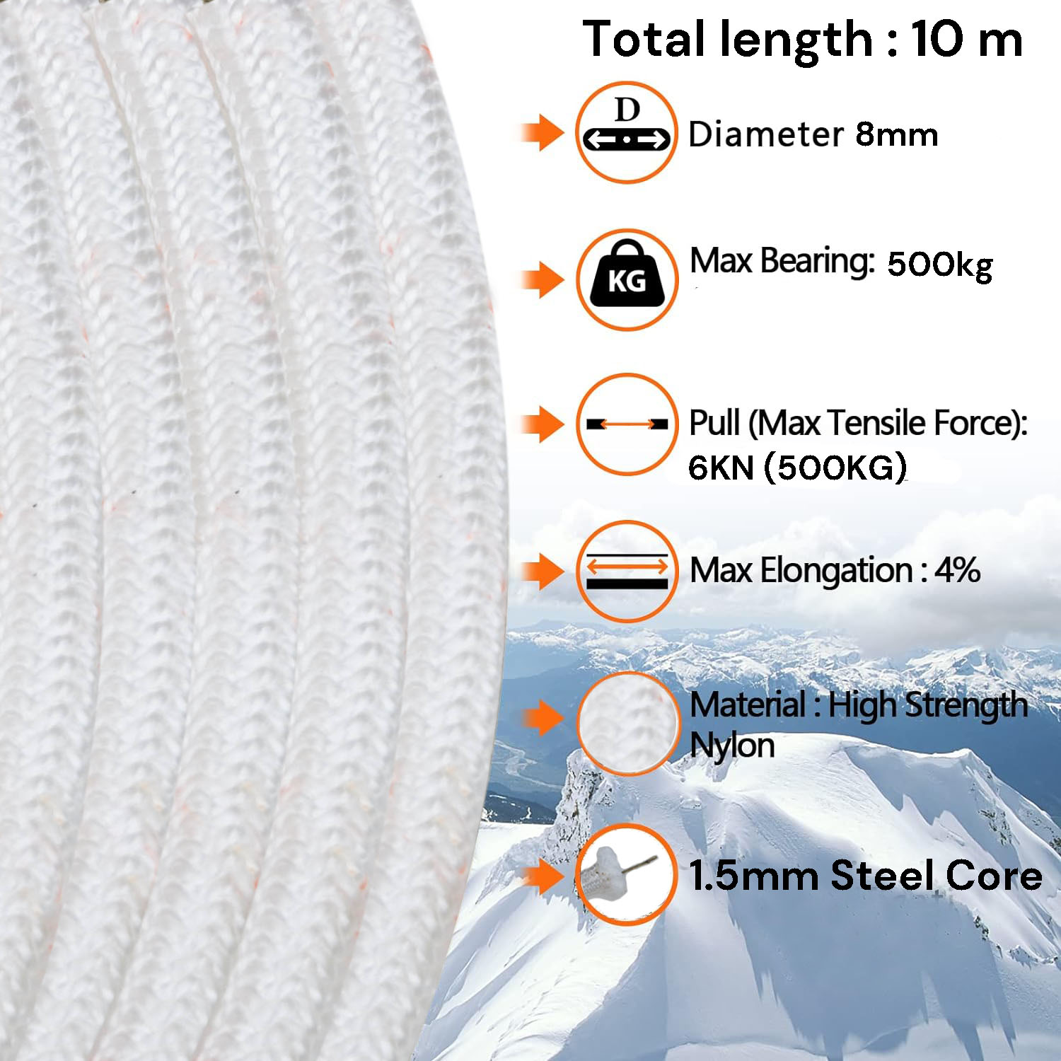8mm 10m Safety Climbing Rope Nylon Rock Static Outdoor Boat Anchor Marine Rope Dock Lines Rope — image 5