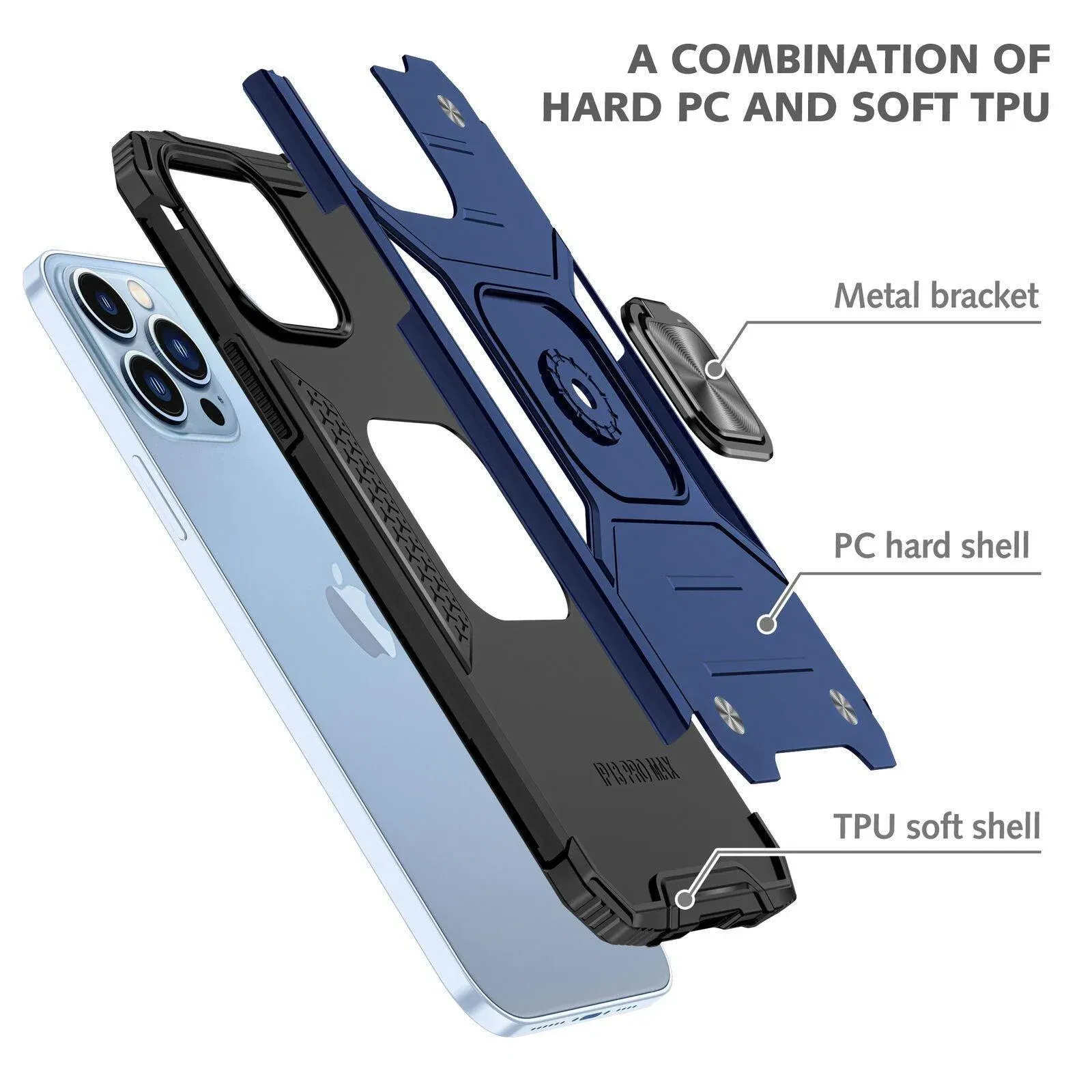 Shockproof Ring Case For iPhone 14 Plus Blue/Black/Red - Blue — image 3