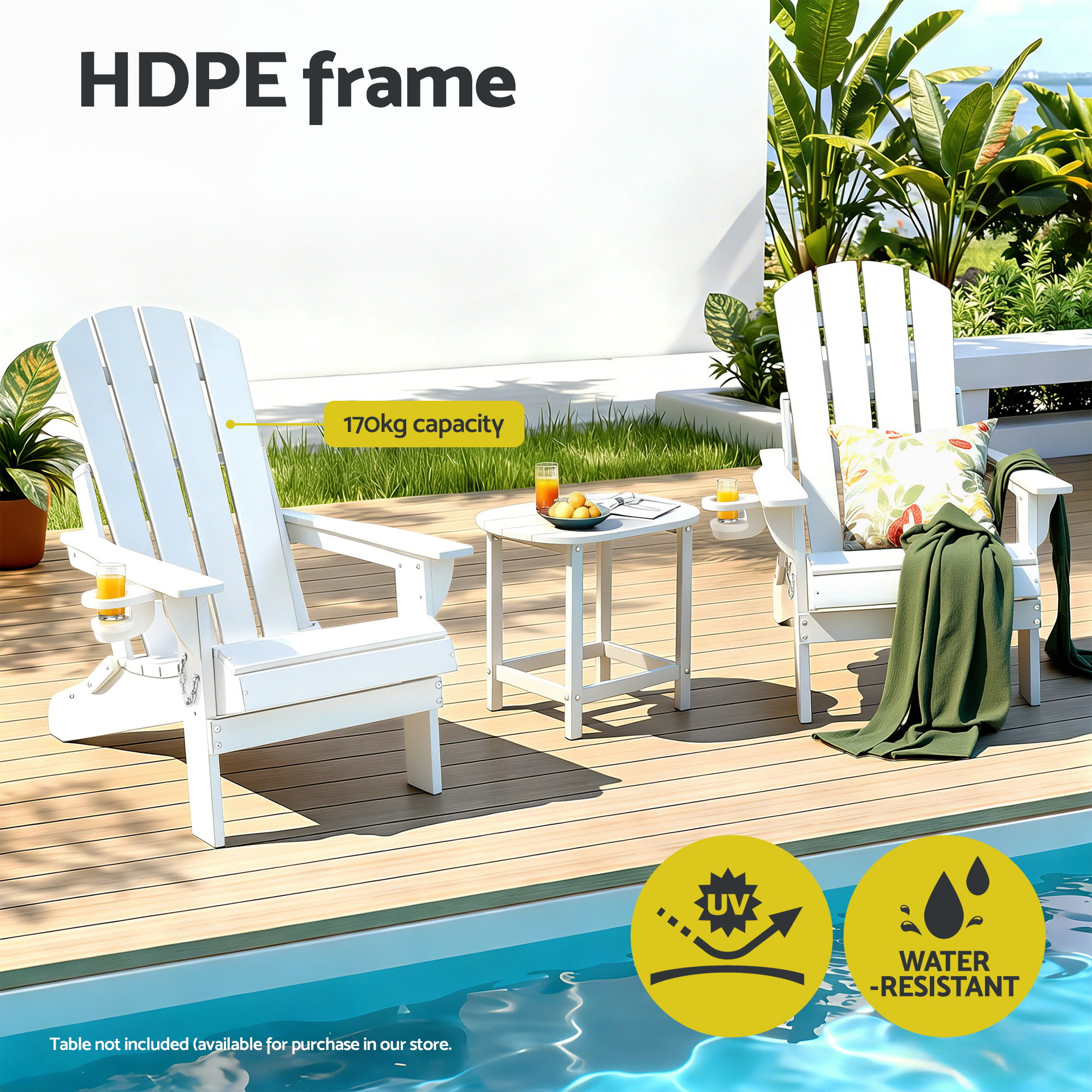 Gardeon Outdoor Chairs Folding Adirondack Beach Chair HDPE Sun Lounge Patio Furniture Garden White — image 4