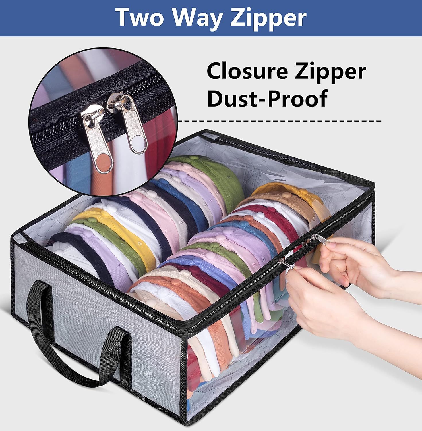 Large Capacity Foldable Hat Organizer Storage Box with Clear See-Through Window for Baseball Caps, Clothes, Toys, and Books, Underbed and Closet Container — image 5