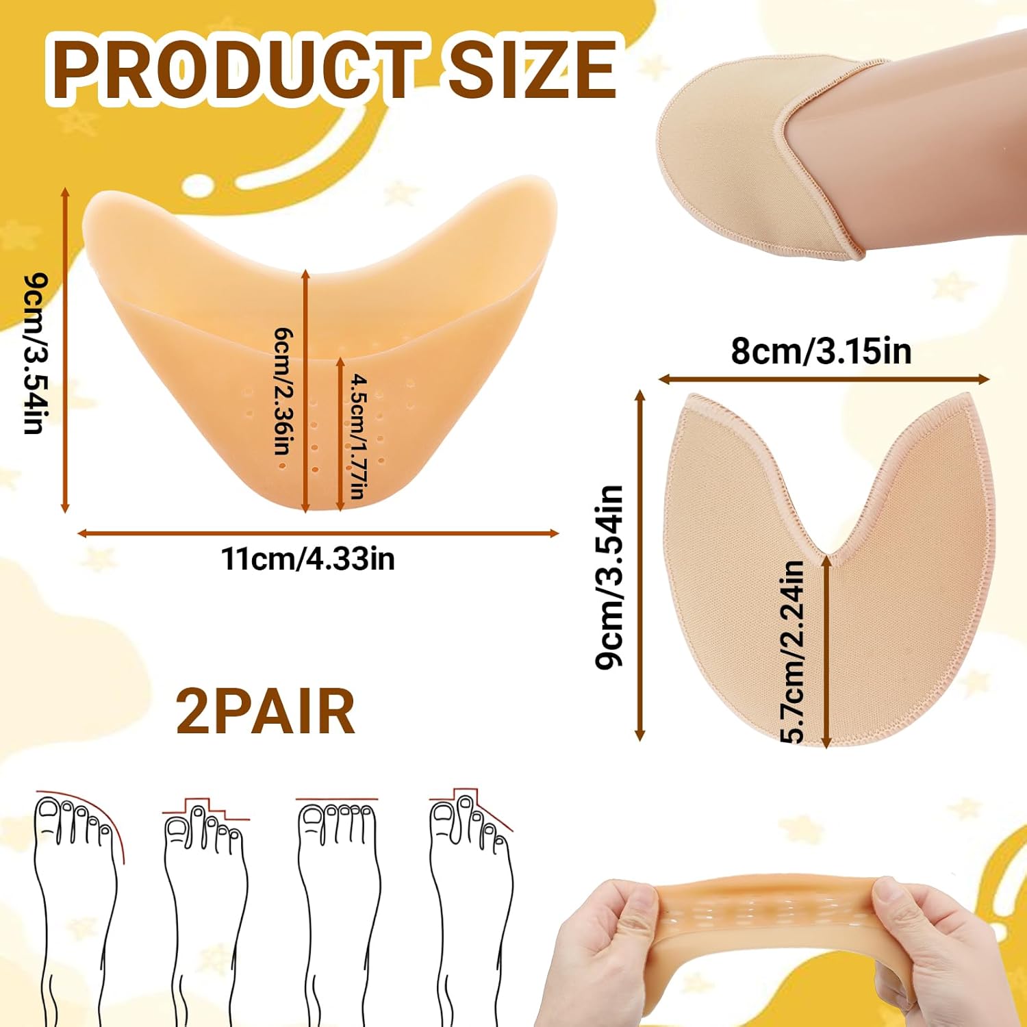 2 Pairs Toe Pads for Pointe Shoes - Cotton Pointe Shoe Ballet Dance Toe Pads & Silicone Gel Pads Pointe Shoes Protectors for Foot Metatarsal Protection