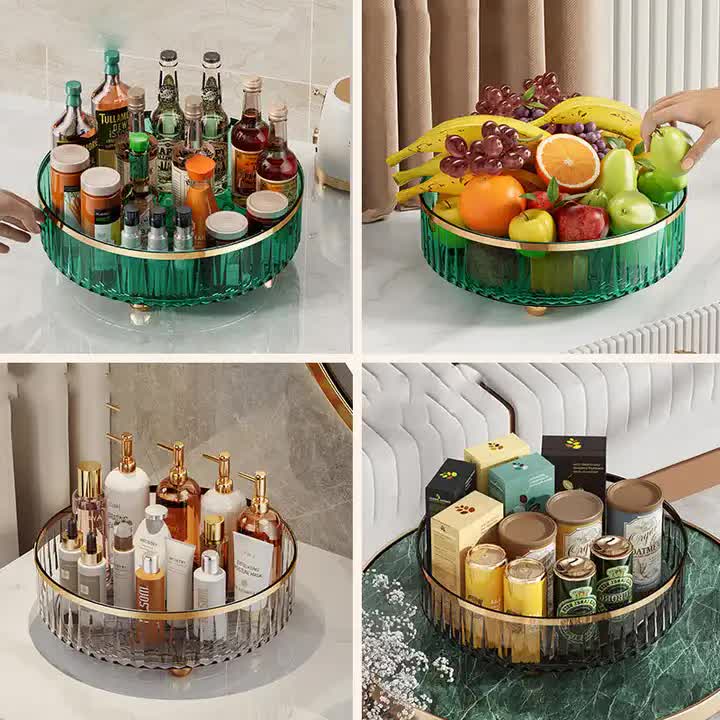 Grey Luxury Rotating Storage Rack - Transparent Spice Organizer & Condiment Holder for Kitchen and Living Room, Desktop Rotating Tray for Efficient Storage โ image 3