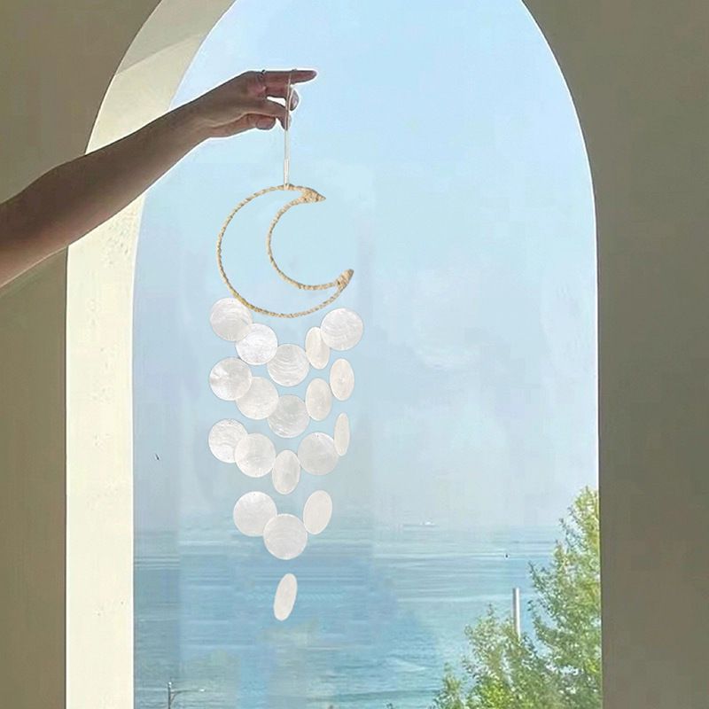Shell Moon Wind Chime Wall Decor Hanging Mobile Decorative Ocean Handmade Home Decor Eye-catching Exquisite Creative(3pcs) — image 3