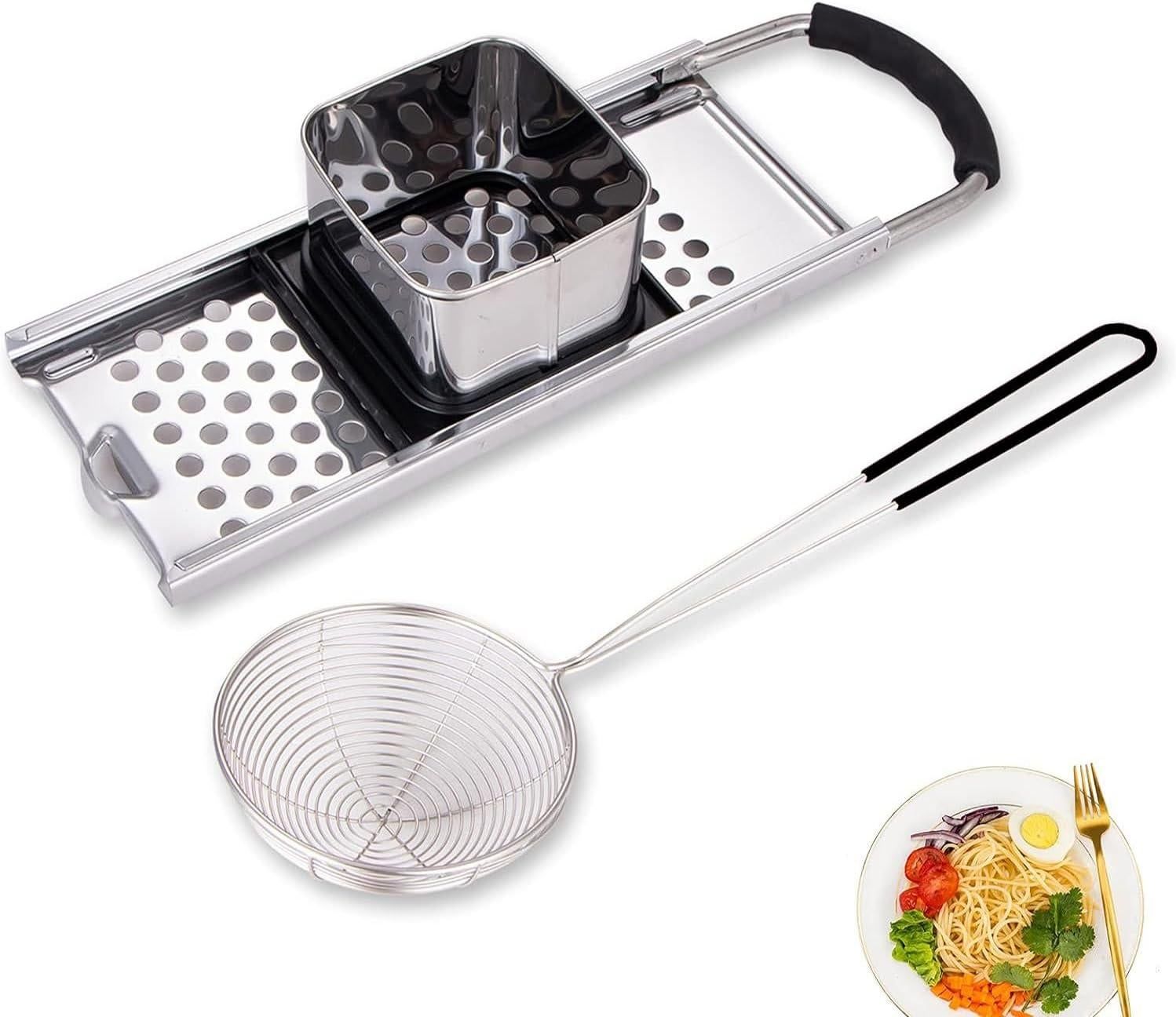 High-quality stainless steel noodle maker (with widened plastic handle and spoon) Adaptable pot maker Silver