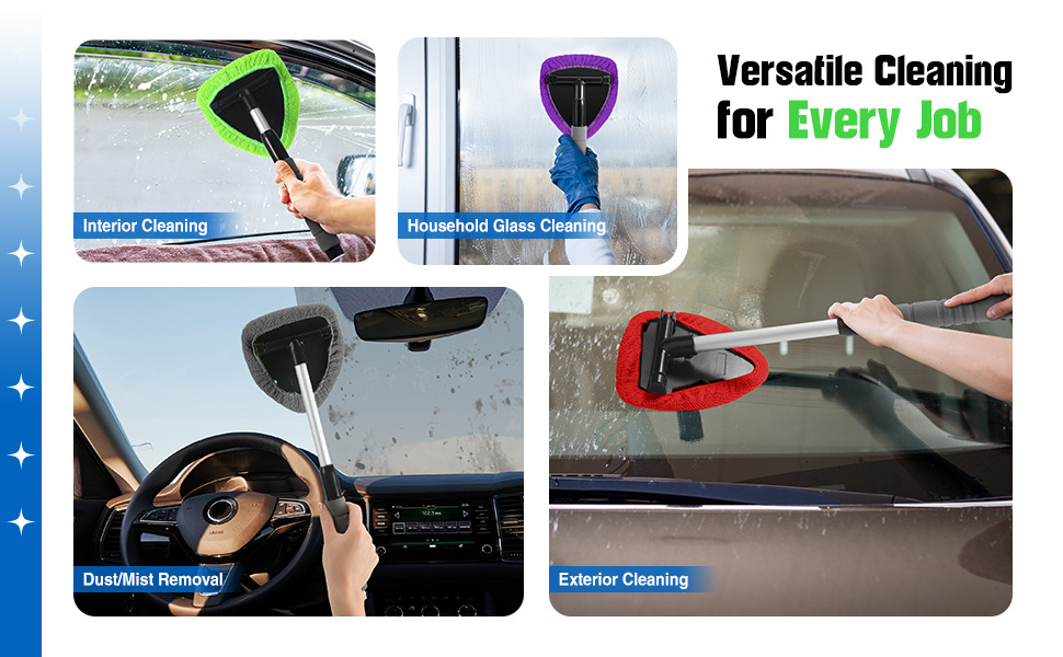 Green Car Windshield Cleaner Tool, Inside with 4 Reusable and Washable Microfiber Pads and Extendable Handle, Moisture Removal Tool โ image 6