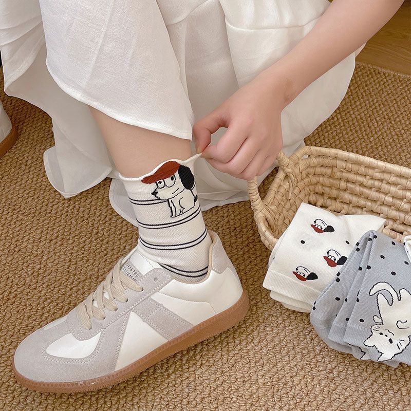 4 Pairs Women's Cartoon Animal Crew Socks (Four mixed)- Lightweight Breathable Mid-Calf Cotton Socks for Spring Summer, Casual Everyday Wear and โ image 3