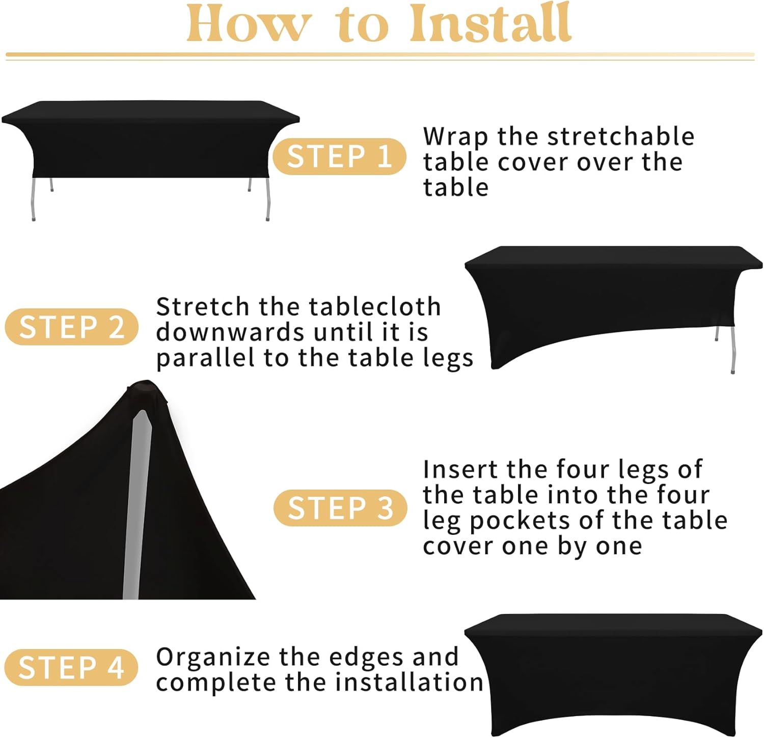 3 Pack Table Cloth 6ft Black Tablecloths for Rectangle Folding Table Spandex Fitted Stretch Cover Wrinkle Resistant Washable Protector for Party, Wedding — image 5