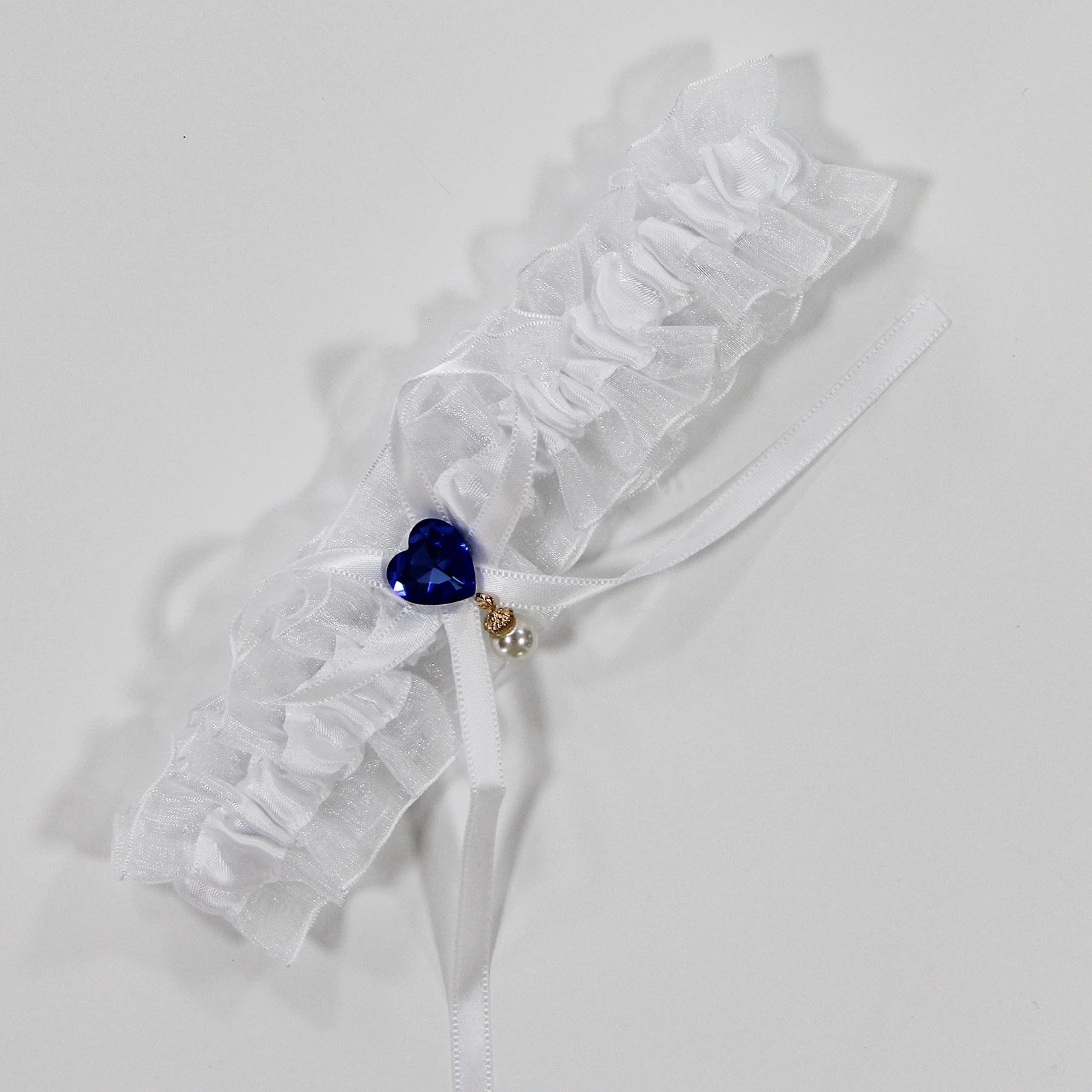 Wedding Bridal Garter for Bride Heart Rhinestones Satin Bow with Pearl Prom Garter Set (2 pieces)Tulle, Ribbon โ image 3