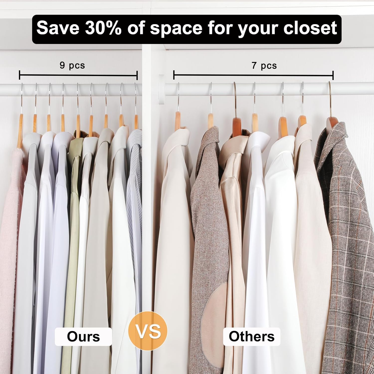 TOPIA HANGER Wooden Hangers 30 Pack, 0.28-inch Slim & Durable Clothes Hangers Space Saving, Natural Wood Hanger with 360°Swivel Hook and Non-Slip Shoulder — image 5