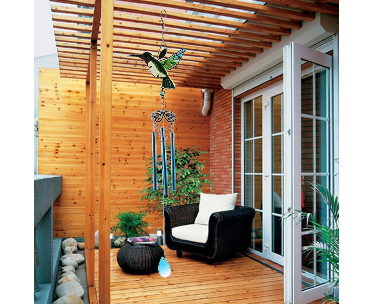 Cute Hummingbird Metal Tubes Wind Chime Bell Home Yard Wall Hanging Ornament-Green Wind Chime Tube — image 3