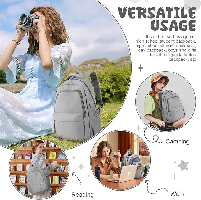 14-inch Waterproof Lightweight Laptop Backpack for School and University, Gray — image 6