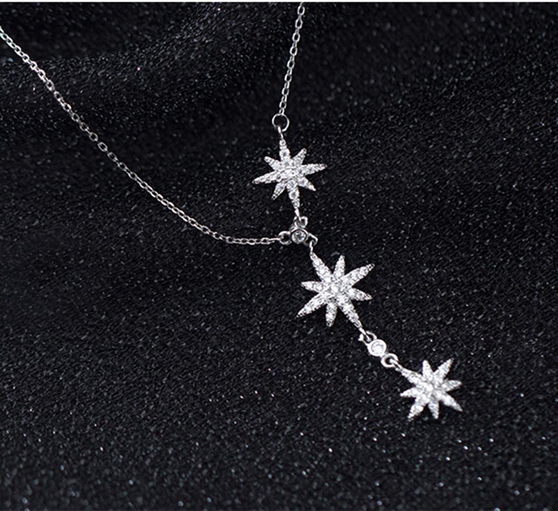 925 sterling silver teenage necklace pendant necklace diamond three-star pendant necklace โ image 2
