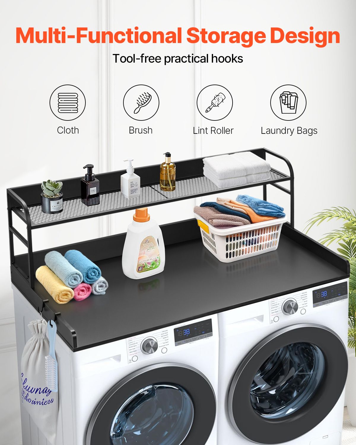Washer Dryer Countertop with Shelf 54"x27" Wooden Washer Dryer Cover Black — image 2